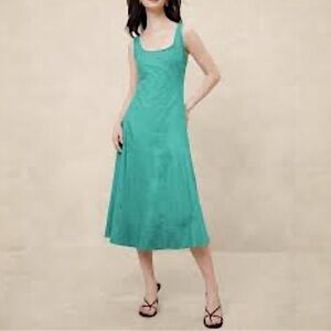 BANANA REPUBLIC Linen Blend Midi Dress in Aquamarine, Size 18* (runs small)